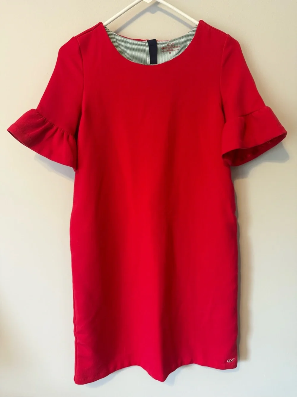 Vineyard Vines Red Ruffle Sleeve Shift Dress